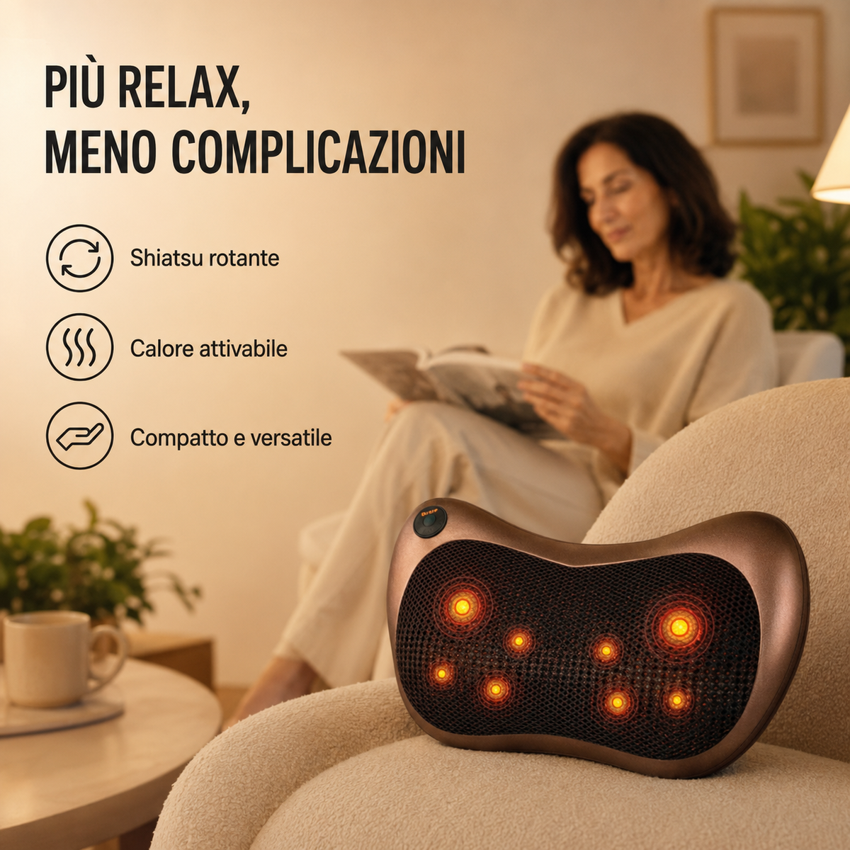 RilassaPro™ Shiatsu Cuscino massaggiante con calore per schiena, zona lombare, collo e gambe