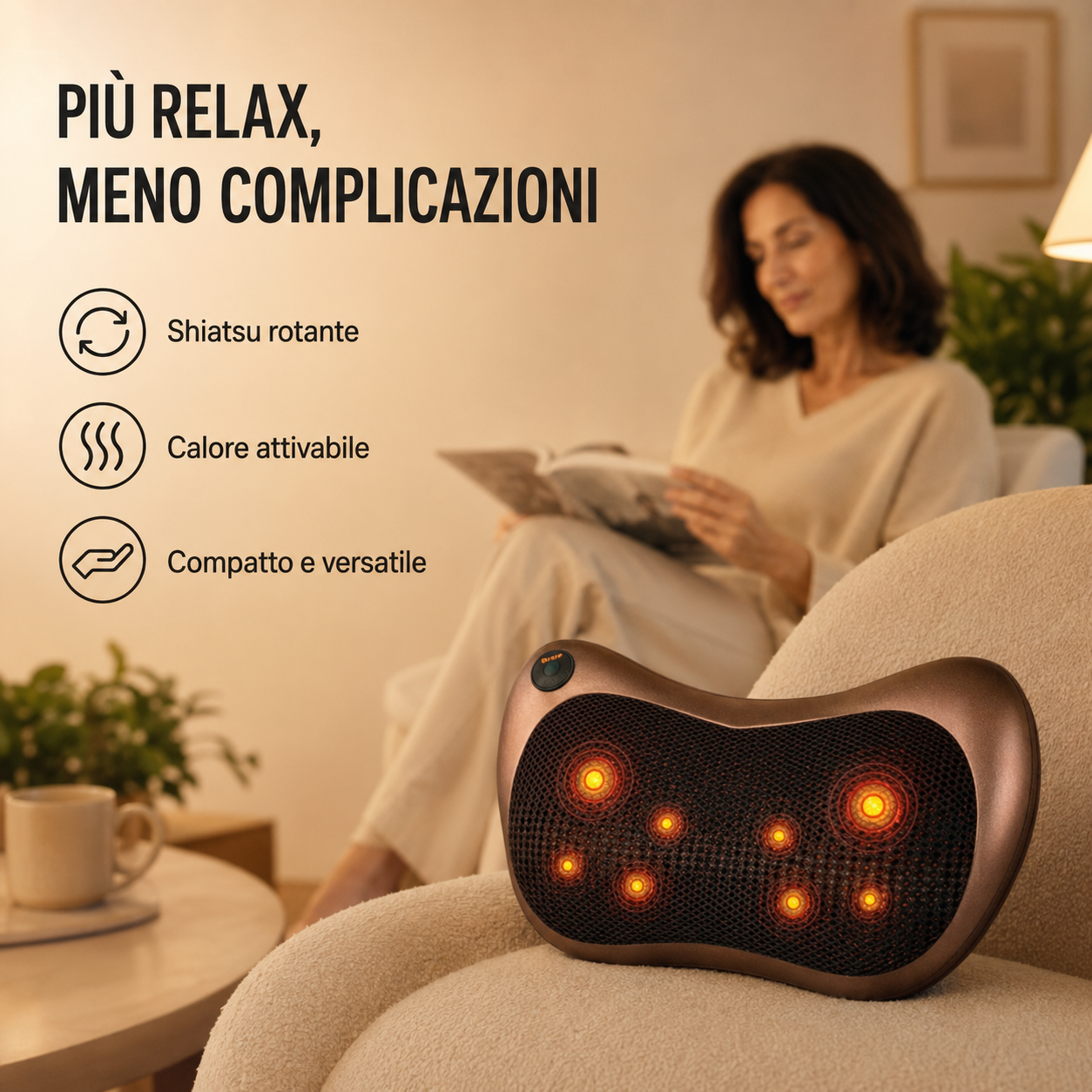 RilassaPro™ Shiatsu Cuscino massaggiante con calore per schiena, zona lombare, collo e gambe